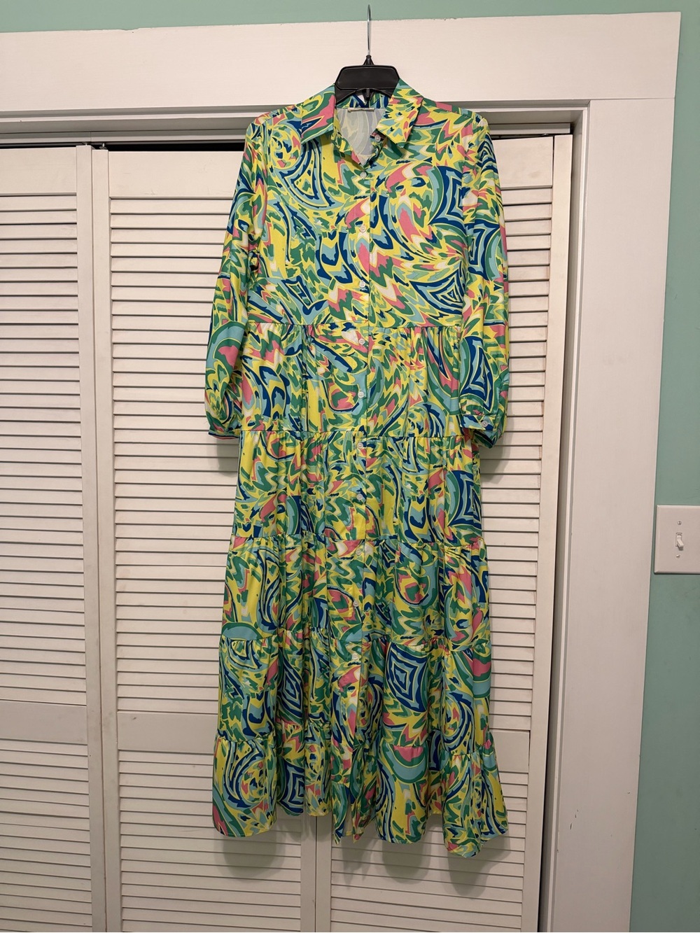 Sunday Up Vibrant Swirl Print Tiered Maxi Dress - Lime, Blue & Pink